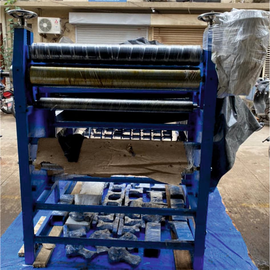 Roller machine part-wrapped before crating